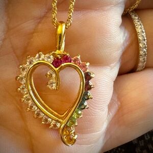 ROMAN Multicolor crystal gold plated heart pendant choker necklace